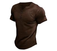 Comdecevis Men's Henley Shirts Short Sleeve Regular Fit Shirts Vintage Casual Button V Neck T-Shirts for Men, Dark Brown, Large