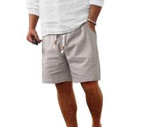 Comdecevis Men's Linen Shorts Casual Elastic Waist Drawstring Summer Beach Vacation Yoga Golf Shorts with Pockets, Light Gray, Medium