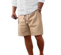 Comdecevis Men's Linen Shorts Casual Elastic Waist Drawstring Summer Beach Vacation Yoga Golf Shorts with Pockets, Khaki, Medium
