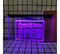 Come in We're OPEN Neon Sign for Wall Decor, USB Powered Dimmable LED Neon Lights for Cafe Shop Restaurants Bar Club,Purple,40x30cm