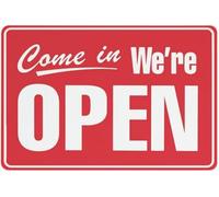 Come In We're Open Red Warning Metal Sign Tin Signs Aluminum Sign for Outdoors Use Yard Farm Fence Home Wall Decor 8x12 inch