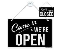 come in we're open sorry we're closed plastic hanging door sign with suction cup + string