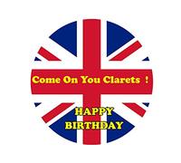Come On Clarets, Burnley Fan, Union Jack Personalised 8 inch Round PRECUT Easy Peel Edible Icing Cake Topper Decoration Birthday
