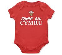 Come On Cymru Babygrow Baby Vest Welsh Nations Football Rugby Supporter Wales, 3-6 Months, Red