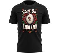 Come On England Mens T-Shirt Vintage English Since 1871 Red Rose Rugby Supporter Dad Grandad Gift Tee, L, Black