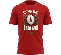 Come On England Mens T-Shirt Vintage English Since 1871 Red Rose Rugby Supporter Dad Grandad Gift Tee, XL, Red