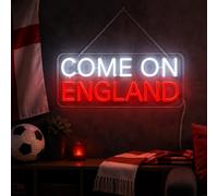Come On England Soccer Neon Sign, USB LED Neon Light for Soccer Fan Room Decor with Hanging Chain & Wall Anchors, 17.7x7.5 Inch, England Game Day Wall Light for Bedroom, Bar, Party, Watch Party