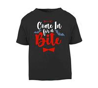 Come On in for A Bite Vampire Bat Halloween Statement Short Sleeve Cotton Kids t Shirt, 2-3 Years, Black