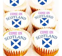 Come On Scotland Cupcake Toppers - 4cm x 24 - Edible Icing or Wafer - Deb's Kitchen Cakes Pre Cut - Scotland Flag Saltire Cake Decorations - World Cup - Football - Rugby - Sport Party (Edible Wafer)