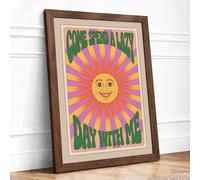 Come Stay Awhile Retro Framed Wall Art Print A3 Walnut | Ready to Hang, Premium Gi Paper, Fade-Resistant Inks, Securely Packaged, UK Made