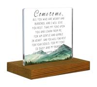 Come to Me All You Who are Weary and Burdened, Matthew 11:28-30 Sign, Bible Verse Sign, Scripture Plaque, Housewarming, Christian Plaque, Acrylic Desk Decor Sign with Wood Stand - FSA054