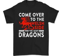 Come to The Welsh Side Dragons Wales Rugby Mens T-Shirt 100% Cotton Black L