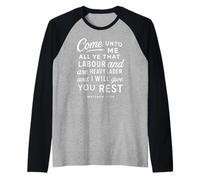 Come Unto Me Matthew 11 28 Bible Verse Scripture Faith Pray Raglan Baseball Tee