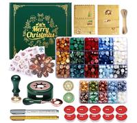 Comealltime Christmas Wax Seal Kit with Snow Wax Seal Stamp, 25 Colors Wax Seal Beads with Sealing Wax Warmer, Xmas Washi Stickers, Gift Tags, Envelope, Candle, Wax Seal Stamp Kit for Gift and Craft