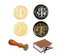Comealltime Pack of 2 Retro Alphabet Sealing Wax Stamps, A~Z Initials Wax Stamp with Wooden Handle, Vintage 26 Letters 25 mm Removable Brass Head for Invitations Cards Gift Wrapping Decor (Letter T)
