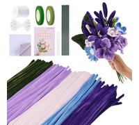 Comealltime Pipe Cleaners Craft, 400pcs Pipe Cleaners with Flower Stems, Floral Tape, Ribbon, for Flower Bouquet DIY (Purple)
