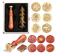Comealltime Wax Seal Stamp Set - 6 Pieces Copper Wax Seal Stamp and Removable Wooden Handle, Sealing Wax Stamp (Rose, Wheat, Sunflower, Daisy, Mushroom, Maple) for DIY Envelopes Decor (Plant)