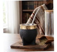 Comebachome Argentine Mate, Black Imperial Argentine Mate Cup - Stainless Steel Pumpkin with Carved Rim & Straw, Insulated for Hot/Cold Drinks, Décorations d'été