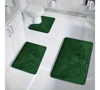 Comebachome Bathroom Rug Set(3Pcs), Leaf Pattern Bathroom Rugs Non Slip Thick Soft Absorbent Machine Wash & Quick Dry Carpet for Bath, Kitchen, Green, Ornaments de jardin