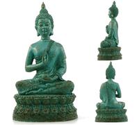 Comebachome Buddha Statue Meditating Sakyamuni Buddha Sitting on Pedestal Sturdy & Long Lasting Resin Feng Shui Decor for Indoor Outdoor, Green, Décor extérieur