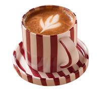 Comebachome Ceramic Coffee Mug, 200ml Red Striped Vintage Coffee Mugs with Handle & Saucer for Home Office Tea Drinks Water, Heimdekorationen
