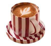 Comebachome Ceramic Coffee Mug, 200ml Red Striped Vintage Coffee Mugs with Handle & Saucer for Home Office Tea Drinks Water, Holiday Statues