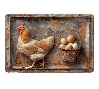 Comebachome Chicken Signs, 12x8inch Vintage Metal Tin Chicken and Fresh Eggs Sign, 3D Chicken Coop Signs, Farm Outdoor Chicken Decor for Wall Decor Chicken Lovers Gifts