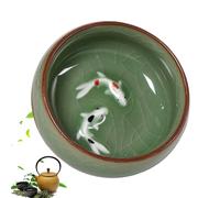 Comebachome Chinese Tea Cup 2.56x1.18 Inch 2oz. Chinese Long-Quan Celadon Teacup Features Natural Crackle Patterns Kung Fu Teacups with Vivid Koi Fish, Decor