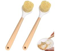 Comebachome Dish Brush with Handle 2Pcs, Bamboo Dish Scrub Brush with Built-in Scraper, Nonstick Frying Pan, Woks, Kitchen Sinks, Dish Scrub Brush, Dish Brush