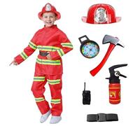 Comebachome Firefighter Costume for Kids, 8-Piece Toddler Firefighter Costume with Safety Helmet Hat & Fire Extinguisher for Boys Girls, S-120cm, Décor intérieur pour la maison