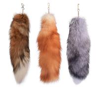 Comebachome Fox Tail Keychain, 3pcs 40cm/15.7inch Faux Therian Tail, Furry Fox Tails Pendant for Backpack Handbag Decorations