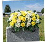 Comebachome Headstone Flower Saddle, Artificial Headstone Flowers with 34 Realistic Roses for Grave Decor, Adjustable & Long-Lasting Memorial Floral Arrangement, Summer Use