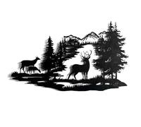 Comebachome Metal Mountain Wall Art Forest Deer Scene Wall Hanging Sculpture for Living Room, Metal Wall Hanging Statue