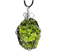 Comebachome Moldavite Necklace with Rope, Wire Wrapped Glass Moldavite Crystal Necklace, Meteorite Rock for Women Men, Decor