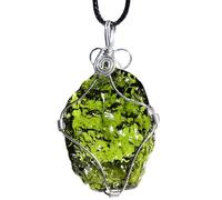 Comebachome Moldavite Necklace with Rope, Wire Wrapped Glass Moldavite Crystal Necklace, Meteorite Rock for Women Men, Meteorite Rock