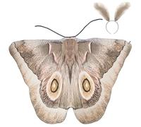 Comebachome Moth Costume, Halloween Butterfly Wing with Feathers Headband Print on Both Sides Moth Wing Cape for Halloween or Costume Party Light Brown