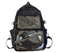 Comebachome Pin Backpack, 12x6x17 Nylon Pin Bag With Transparent Pockets, Lightweight Backpack With Adjustable Strap Fro Teens Girls Boys Kids, Bag