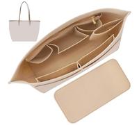 Comebachome Purse Organizer Insert, Felt Tote Bag Organizer Insert with Multi-Pockets, Foldable Lightweight Handbag Container for Tote Zipper Inner Bag, Beige, Hand Storage, Purse