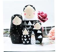 Comebachome Russian Dolls, 5PCS Wooden Russian Nesting Dolls, Cute Black and White Nesting for Kids Adults, Waterproof Stacking Matryoshka Doll for Easter Mother's Day Birthday, Ornaments de jardin