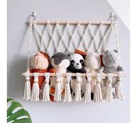 Comebachome Stuffed Animal Hammock, 49x52cm Macrame Hanging Net Hammock, Cotton Rope Woven Toy Net Hammocks, Stuffed Animal for Kid Room Decorations