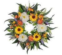 Comebachome Summer Wreaths for Front Door, 40cm/15.7inch Artificial Sunflower Peony Wreath, Faux Flower Door Wreath for Wall Door Wedding Decorations