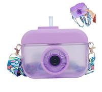 Comebachome Water Bottle with Straw, 13.5Oz Camera Water Bottle Leak-Proof Cute BPA Free with Adjustable Shoulder Strap for School Camping Sports Purple, Decor