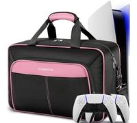 COMECOI Carrying Case for PS5, Travel Case for PS 5 Protective, Large Capacity Storage Bag Compatible with Playstation 5 Disk/ Digital Edition Console, Controllers, Game Cards, Accessories, Pink