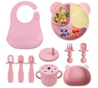 comeder Baby Weaning Set, 10 Pcs Silicone Feeding Bowl & Spoon Set for Toddlers, BPA-Free, Soft & Safe Baby Led Weaning Essentials, Microwave & Dishwasher Safe (Pink)