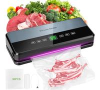comeder Food Vacuum Sealer Machine, 65 Kpa 30mm Longer Seal Food Sealer with 30Pcs Vacuum Bags for Dry and Moist Food Fresh Preservation, Vac Pack Machine Built-in Cutter & Bag Storage