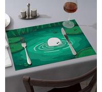 Comedor A Cute Round Character Emerges From A Pond Surrounded By Lily Pads Dining Place Mats Strawberry Rug Placemats(6PCS)
