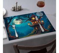 Comedor A Magical Treehouse Glowing Under A Full Moon Dining Place Mats Table Cloth Washable Placemats(6PCS)