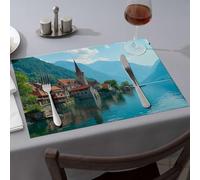 Comedor A Picturesque Lakeside Village With Historic Architecture Nestled Dining Place Mats Strawberry Rug Placemats(6PCS)