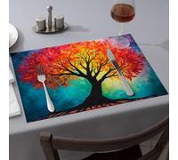 Comedor A Vibrant Tree With Colorful Leaves Against A Gradient Sky Dining Place Mats Strawberry Rug Placemats(1PCS)