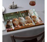 Comedor Cats Sitting On A Table With Colorful Cupcakes Dining Place Mats Strawberry Rug Placemats(4PCS)